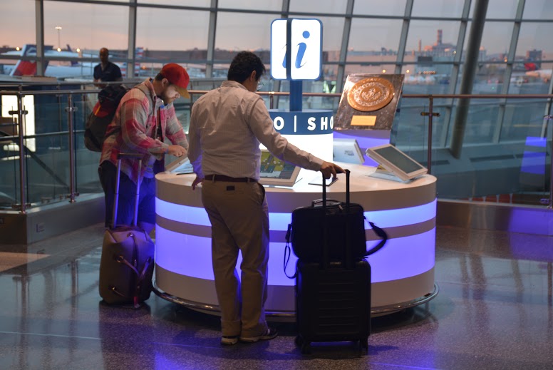 Travelers at Boston Logan Airport (BOS) use Infobar the latest in interactive digital wayfinding to track flights and locate terminal concessions