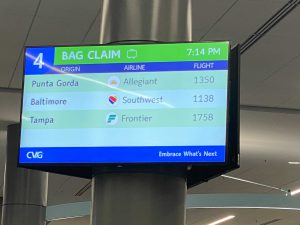 Close up of a CVG Baggage Information Sign